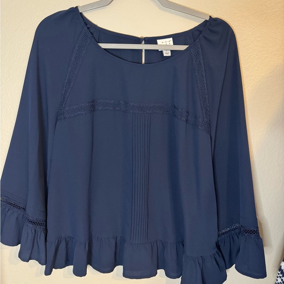 a new day Tops - Blue chiffon three-quarter sleeve top. Size large.